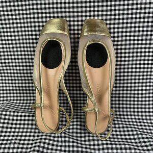 J. Crew Anya Slingback Ballet Flats Metallic Gold Mesh Square Toe Womens 9.5